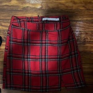 Tinseltown Vibrant Red Plaid Mini Skirt